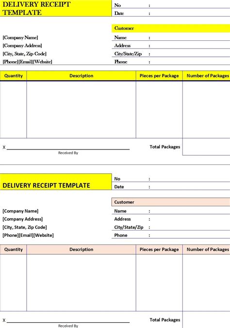 Free Receipt Template Report Template Excel Delivery Templates