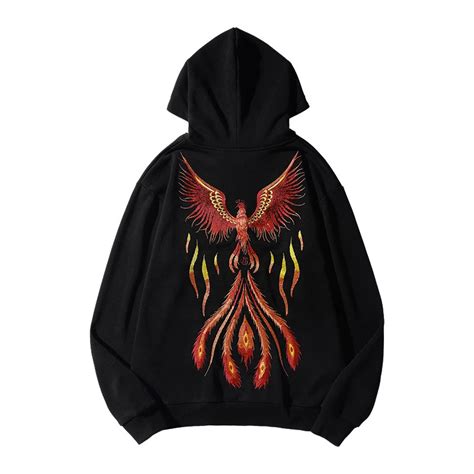 Phoenix Emboidery Unisex Oriental Hoodie Cotton Sweatshirt In 2021