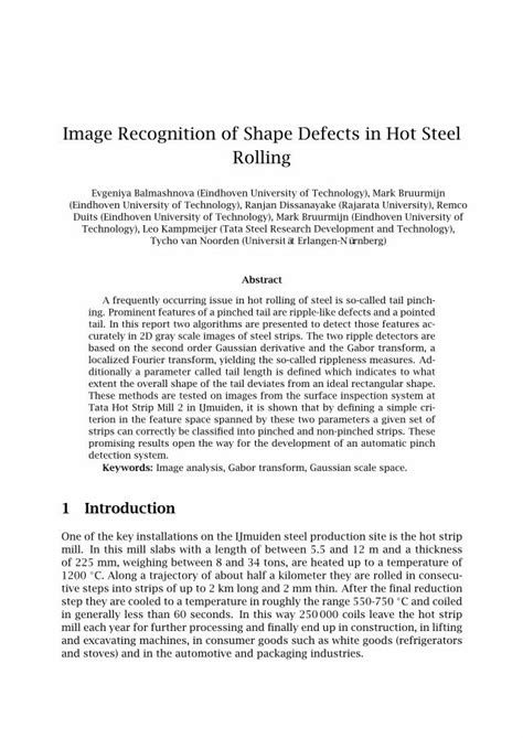 Pdf Image Recognition Of Shape Defects In Hot Steel Rolling