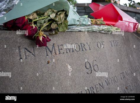 The Hillsborough disaster memorial outside Hillsborough Stadium Stock ...