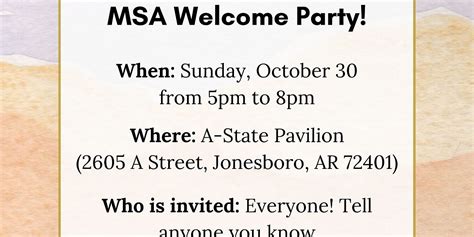 Msa Welcome Back Party Arkansas State University Campus Calendar