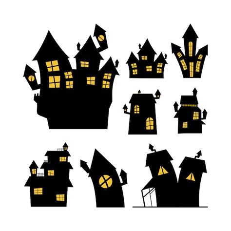 Premium Vector Halloween Silhouettes Vector Halloween Decoration With Haunted House Pumpkins