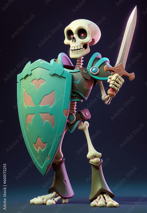 Skeletal Warrior In Sword And Armor Simple Background Digital