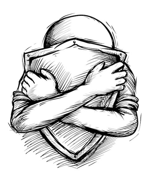 A Black And White Drawing Of A Person Hugging Another Person Premium