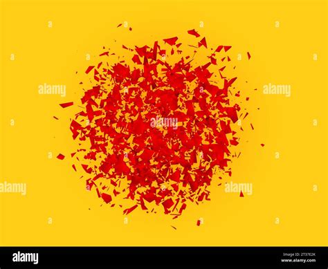 Abstract Explosion Cloud Of Red Pieces On Bright Orange Yellow