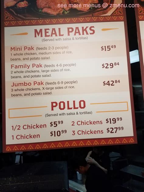 Menu at Juan Pollo restaurant, Ontario, S Archibald Ave