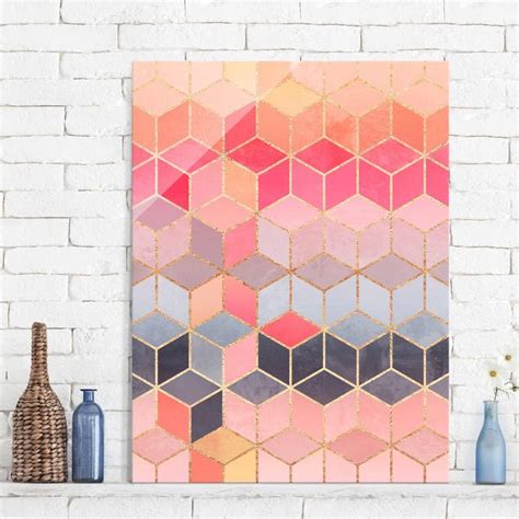 Buntes Pastell Goldene Geometrie Glasbild Im Hochformat Kaufen