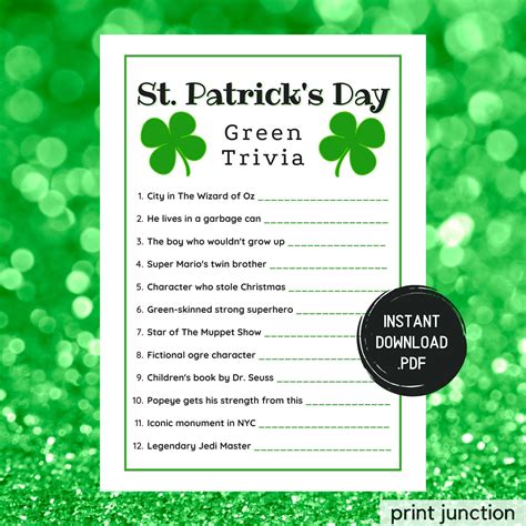 St Patricks Day Green Trivia Game St Pattys Day Trivia St Patricks