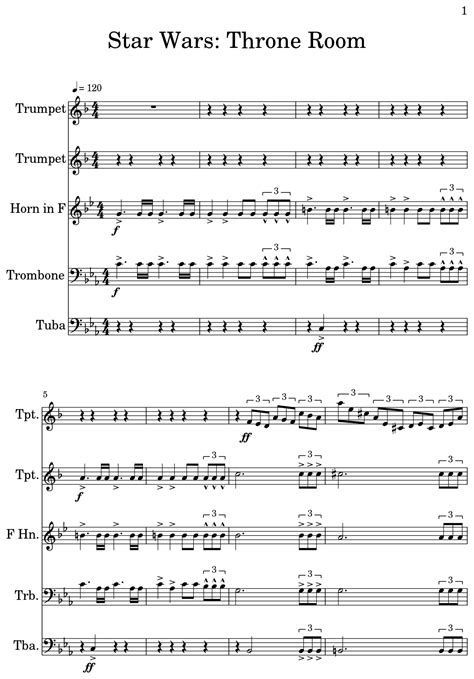 Star Wars Throne Room Sheet Music For Trumpet Horn In F Trombone Tuba