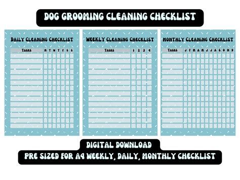 Dog Grooming Cleaning Checklist / Printable PDF / Daily Weekly Monthly / Pet Groomer / A4 ...