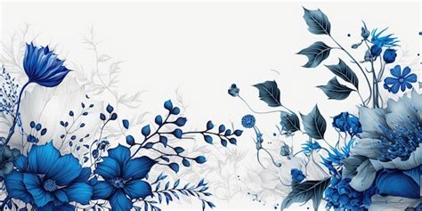 Premium AI Image White Page With A Border Of Blue Painted Flowers