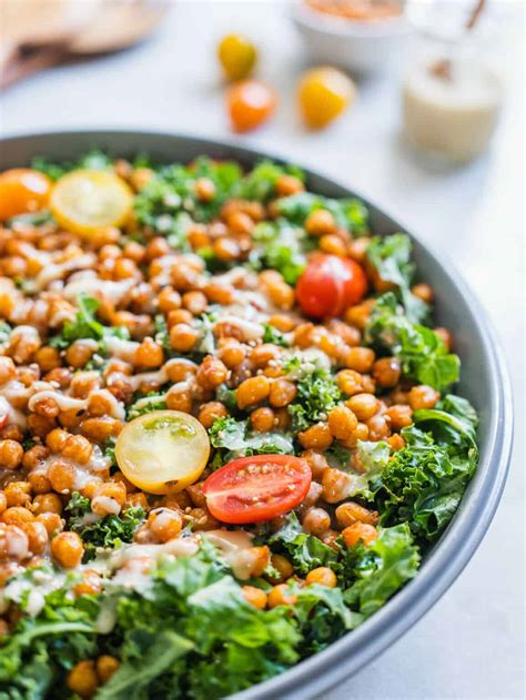 Crispy Chickpea And Kale Salad With Tahini Dressing