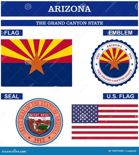 Arizona Symbol Collection With Flag Seal Us Flag And Emblem As Vector