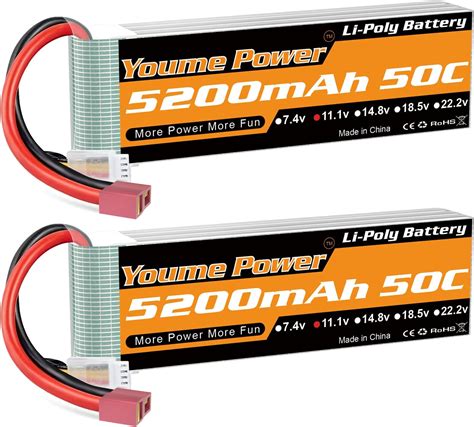 2 Packs 11 1v Lipo Battery 5200mAh 3S Lipo Battery 50C With Deans T