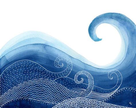 Ocean Wave Watercolour And Line Art Print Wave Art Watercolor Art Watercolor Wave