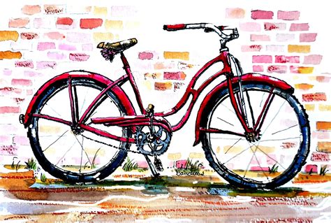 Terrys Ink And Watercolor Bicycle Painting