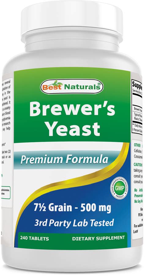 Best Naturals Brewers Yeast Tablets 7 1 2 Grains 500mg B1 B2 Niacin 240 Count