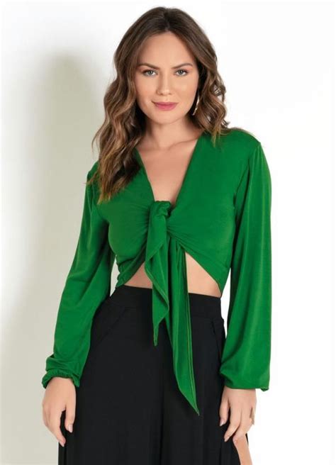 Everyrose Blusa Cropped Verde Amarra O Frontal Blusinhas