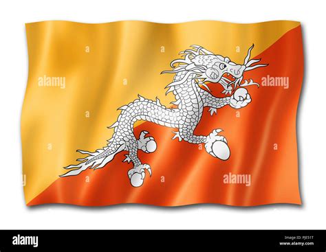 Bhutan Flag Three Dimensional Render Isolated On White Stock Photo