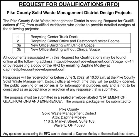 Request For Qualifications Pike County Solid Waste Management District