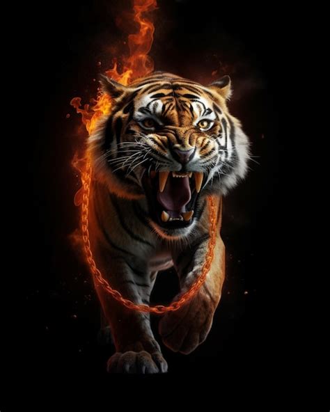 Premium Ai Image A Tiger With Flames On Its Face Is Shown With A