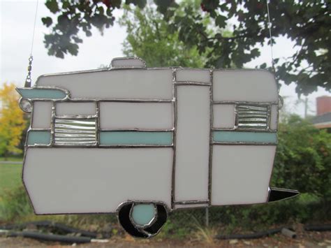 Aqua Stained Glass Vintage Camper Suncatcher