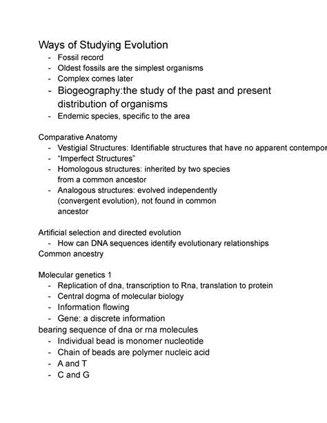 Evolution And Biology Of Sex Notes Ways Of Studying Evolution Fossil