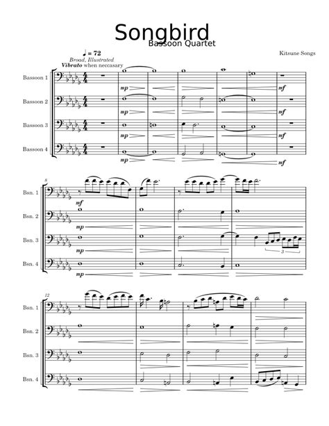 Songbird Bassoon Quartet Sheet Music For Bassoon Woodwind Quartet