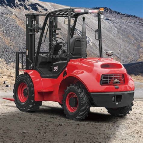 Masted Rough Terrain Forklift Off Road 3 Ton Red Steel 4x4 Forklift