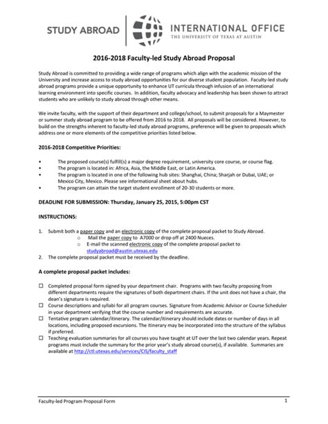 2016 2018 Faculty Led Study Abroad Proposal