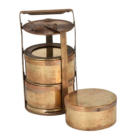 Functional Brass Tiffin Box With Three Containers And Thick Locking Frame