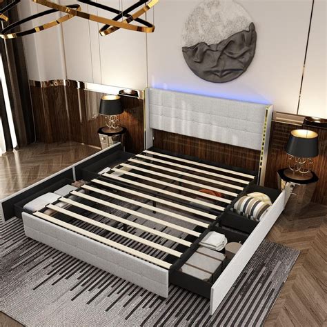 FUFU GAGA Gray Wood Metal Frame Queen Size Platform Bed WithUpholstered