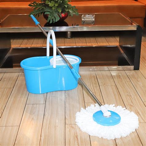 Microfiber Spinning Floor Mop 360° Rotating Easy With Bucket And 2 Heads Blue Ebay