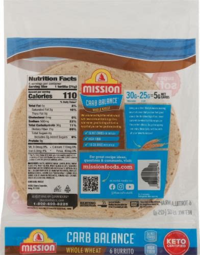 Mission Carb Balance Whole Wheat Burrito Flour Tortillas 6 Ct Kroger