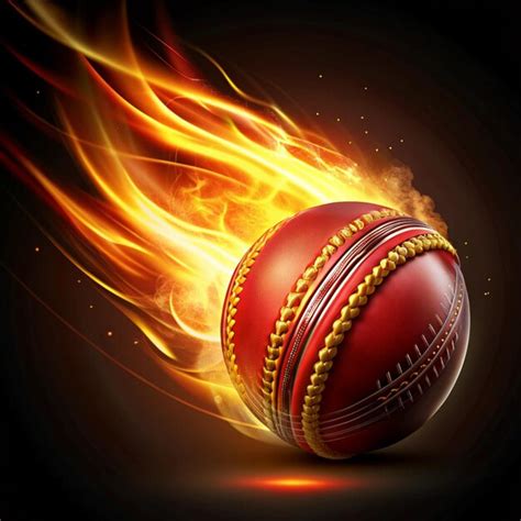 Realistic Flying Cricket Ball In Fire Premium AI Generated Image