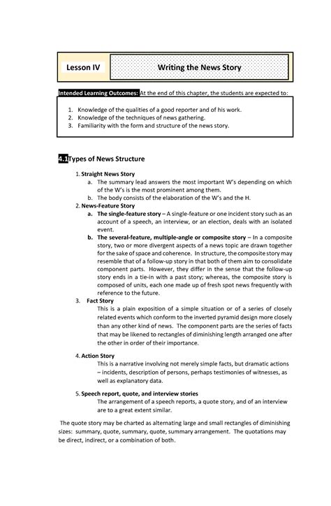 Lesson Writing The News Story Pw Intended Learning Outcomes At The