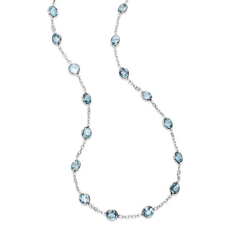 Bezel Set Blue Topaz Station Necklace, 18 Inches, 14K White Gold ...