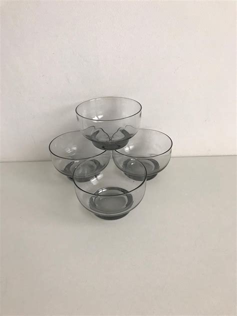 Vintage Bowls Smoked Glass Set Of 4 Serving Bowls Dessert Etsy