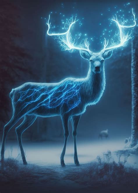 Deer Neon Glowing Poster Picture Metal Print Paint By Jermaine