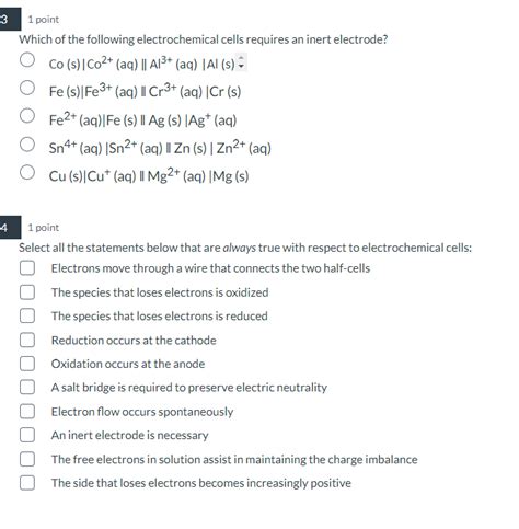 Solved Point Which Of The Following Electrochemical Cells Chegg