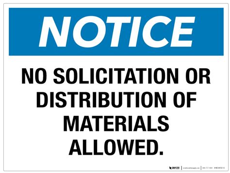 Notice No Solicitation Or Distribution Wall Sign