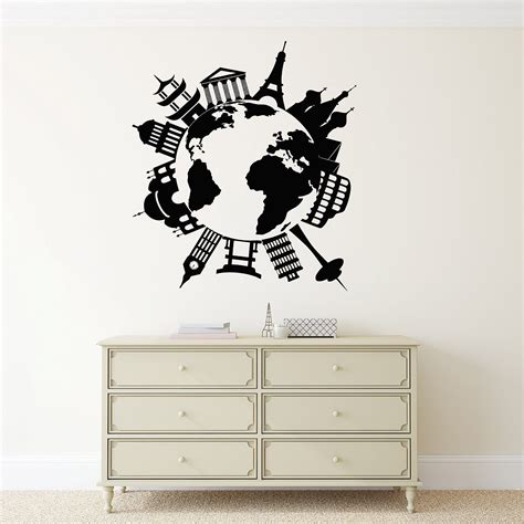 Vinyl Decal Wall Sticker Map Of The Worlds Famous Places Travel Vacation Decor Z1577 M 225