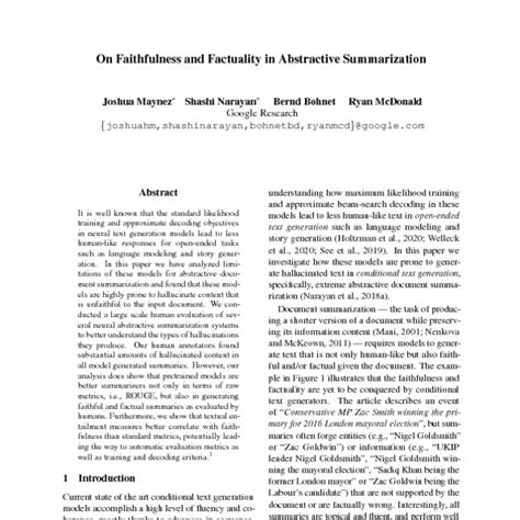 On Faithfulness And Factuality In Abstractive Summarization Acl Anthology