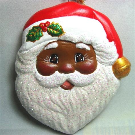 African American Santa Claus Ornament Pecan Resin With Joy Etsy