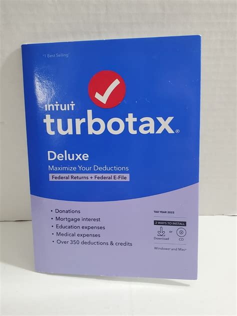 Intuit Turbotax Deluxe 2022 Federal Returns And Federal E File Software