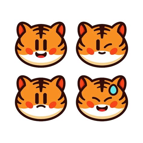 Leuke Tijger Emoticon Cartoon Vectorillustratie Premium Vector