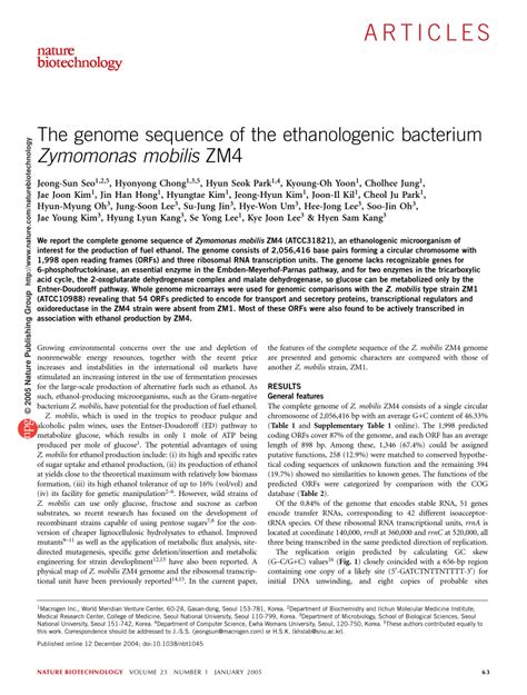 (PDF) The genome sequence of the ethanologenic bacterium Zymomonas ...