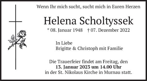 Traueranzeigen Von Helena Scholtyssek Trauer Merkur De