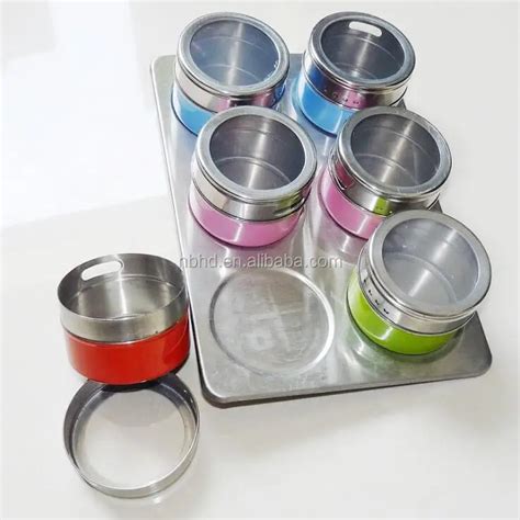 Colored Magnetic Spice Storage Jars With Rack Magnetic On Refrigerator ...