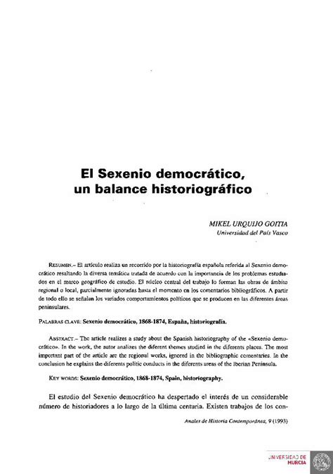 PDF El Sexenio democrático un balance historiográfico 2020 02 02